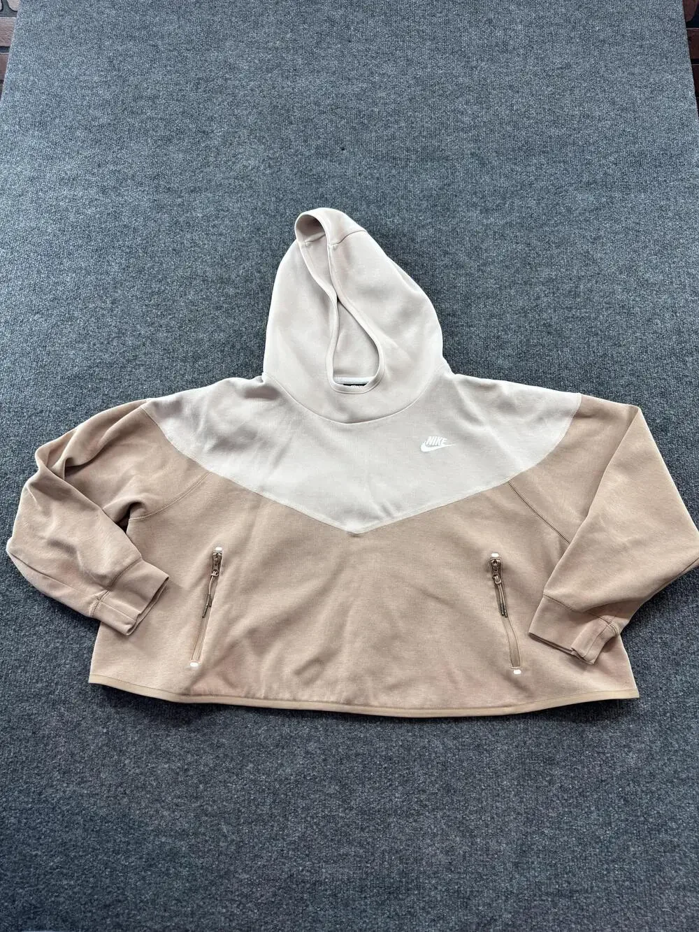 Nike Hoodie Womens 1X Beige Colorblock Fleece Pullover Zip Pockets CT6631-215